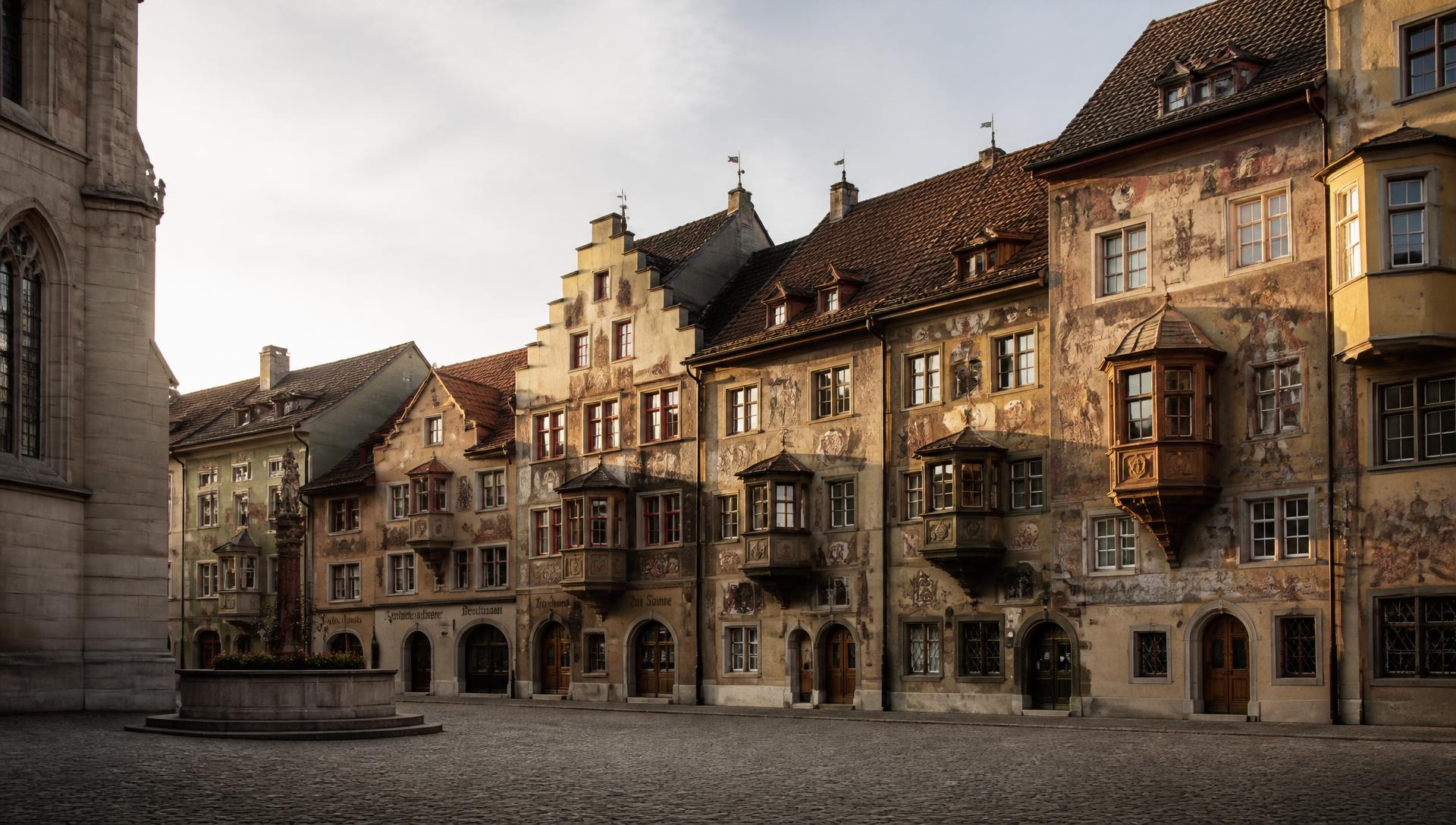 Der Fronwagplatz in der Schaffhauser Altstadt im Morgenlicht